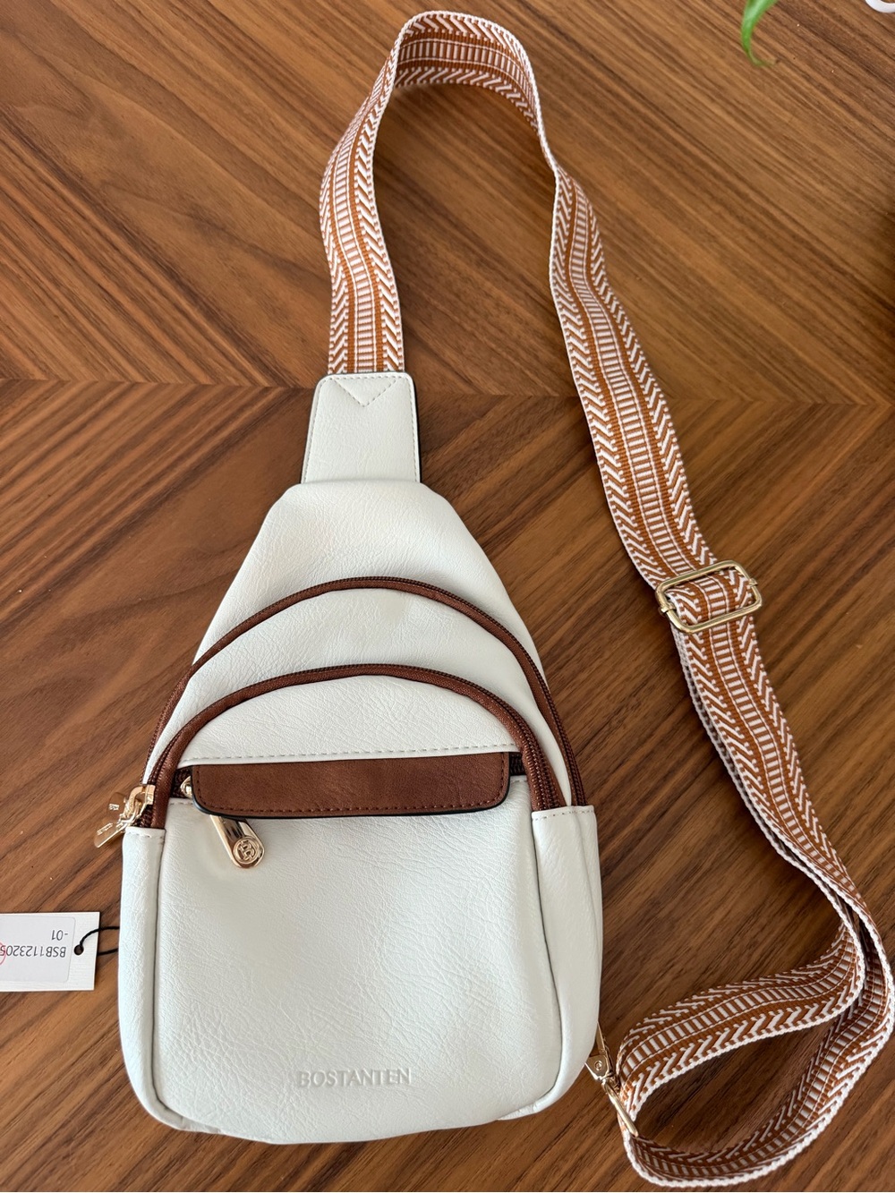 White and Brown Crossbody Sling Bag